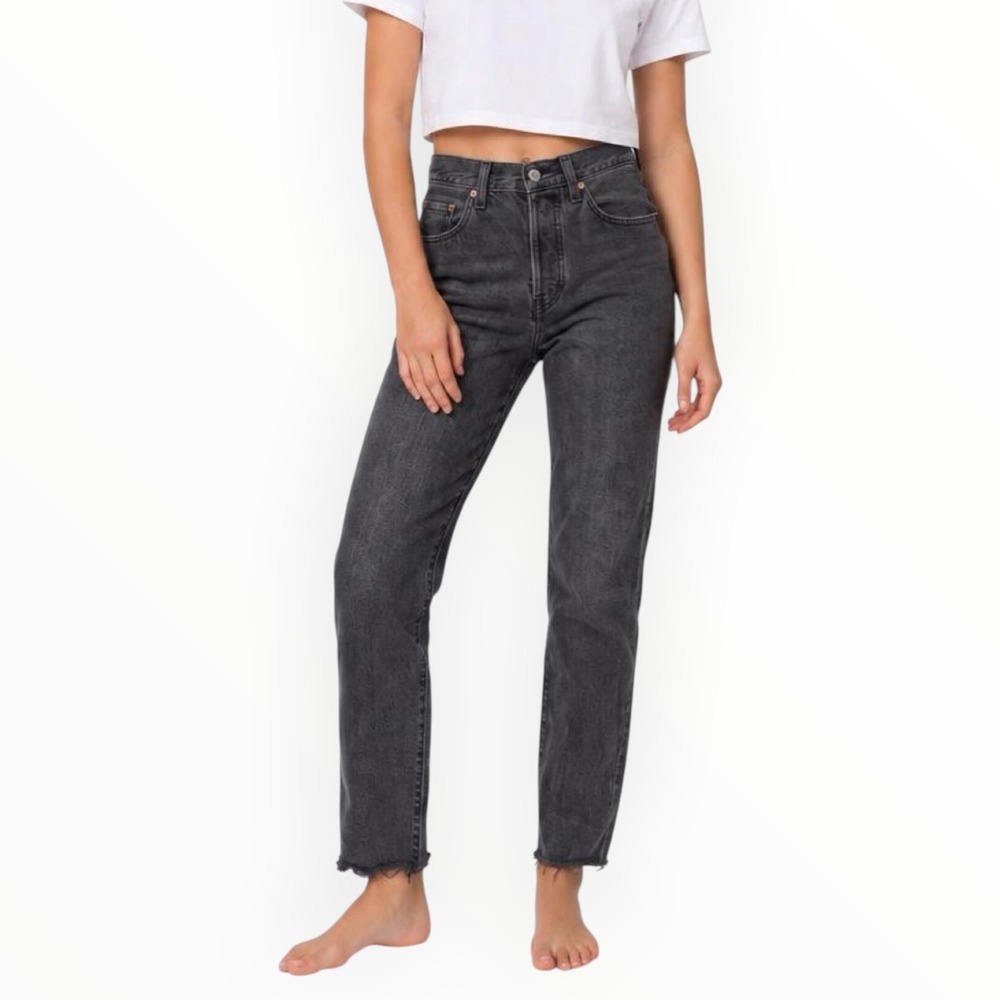 Levi's 501 Original Fit Jeans Women W26 Black Good Raw Hem Button Fly High Rise
